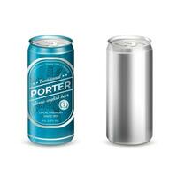 Realistic Detailed 3d Empty Template Mockup Aluminum Can and with Beer Label Set. Vector