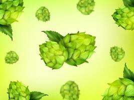 Realistic Detailed 3d Falling Green Hops Background. Vector