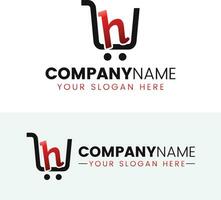 Trolley shop and letter h logo vector