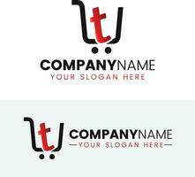 Trolley shop and letter t logo vector