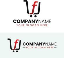 Trolley shop and letter f logo vector