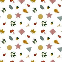 geometric, figures, fall, leaves, mushrooms vector
