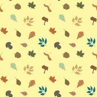 Autumn pattern, leaves, mushrooms, acorn. vector