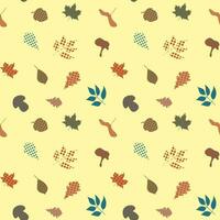 Autumn pattern, leaves, mushrooms, acorn. vector