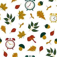 Pattern fall, leaves, mushrooms, clock, time. vector