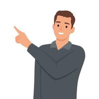 Handsome Businessman showing and pointing fingers upper left and right corner with happy expression advices use this copy space. vector