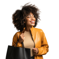 Happy woman with shopping bags isolated png