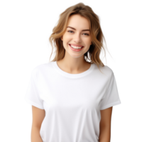 Jeune femme dans blanc T-shirt. isolé png