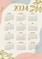 Calendar 2024 - All months -  National Holidays. Calendar commemorative dates and holidays vector