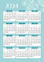 Calendar 2024 - All months -  National Holidays. Calendar commemorative dates and holidays vector