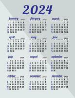 Calendar 2024 - All months -  National Holidays. Calendar commemorative dates and holidays vector