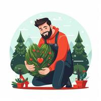 the gardener cuts the Christmas tree in the heart photo