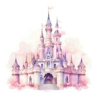 Watercolor princess castle isolated photo
