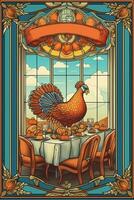 Thanksgiving day holiday poster. photo