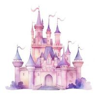 Watercolor princess castle isolated photo