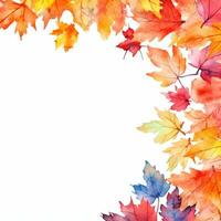 Autumn background with watercolor maple leaves photo