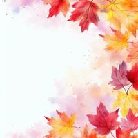 Autumn background with watercolor maple leaves photo