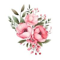 Watercolors pink flower bouquets leaf branches isolated photo