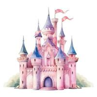 Watercolor princess castle isolated photo