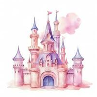 Watercolor princess castle isolated photo