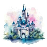 Watercolor princess castle isolated photo