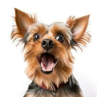 Surprised Yorkshire Terrier dog with Huge Eyes. photo