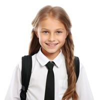 Schoolgirl with backpack isolated. photo