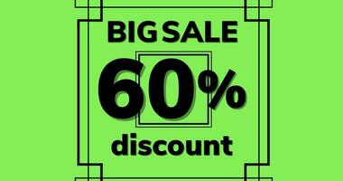 big sale 60 percent discount sign on a green background video