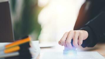The concept of confirmation of a contract document or a warranty card ,Business Agreements and Approvals ,business contract signing ,Approval of checklist documents ,stamping in the contract photo
