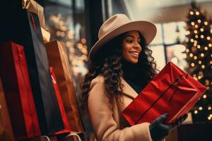 Woman buying gifts for the new year photo