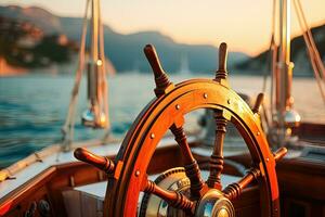 Steering wheel of a sailboat photo