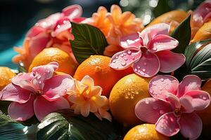 naranjas y tropical flores - ai generativo foto