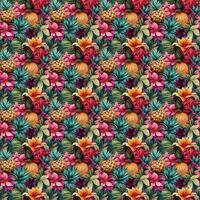 Pattern with flowers and pineapples. Tile - AI Generative photo