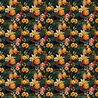 Seamless pattern with tropical flowers and pineapples - AI Generative photo