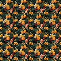 Seamless pattern with tropical flowers and pineapples - AI Generative photo