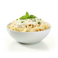 Bowl of fettucini alfredo isolated photo