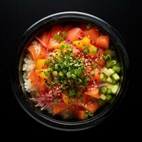 Hawaiian poke bowl on dark background photo