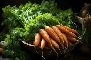 Fresco zanahorias en un cesta - ai generativo foto