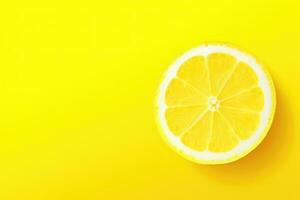 Slice of lemon on yellow background. Copy space - AI Generative photo