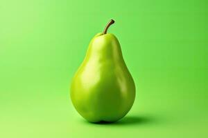 Green pear on a green background. Illustration - AI Generative photo