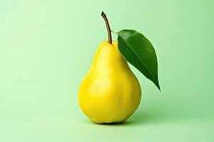 Ripe yellow pear with leaf - AI Generative photo