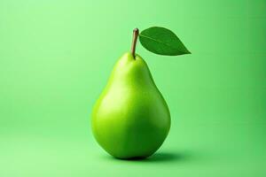 Pear with leaf on green. Illustration - AI Generative photo