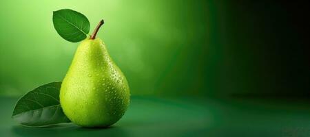 Green pear with leaf. Copy space - AI Generative photo