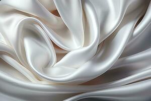 Closeup of rippled white silk fabric - AI Generative photo