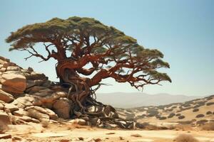 solitario árbol en el Desierto - ai generativo foto