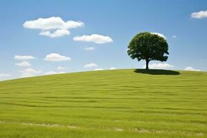 solitario árbol en un colina - ai generativo foto