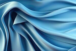 Closeup of rippled blue silk fabric. 3d render illustration - AI Generative photo