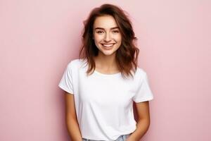 Young woman in white t-shirt photo