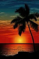 palma árbol en el playa a puesta de sol - ai generativo foto