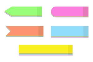Set of 5 colorful note paper stickers of different shapes in trendy bright colors. Post templates vector